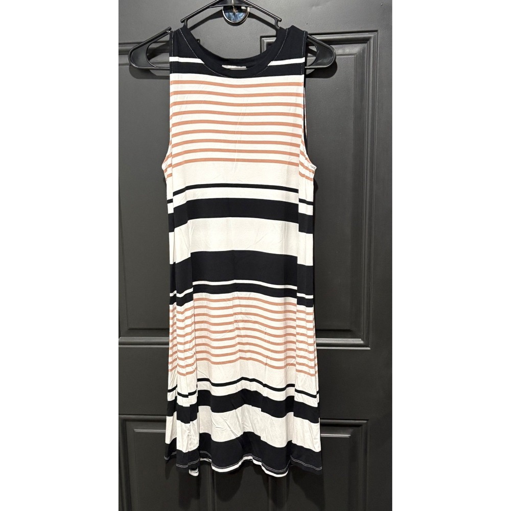 LOFT Outlet Womens Striped Sleeveless Shift Dress Black White Tan Mini Small